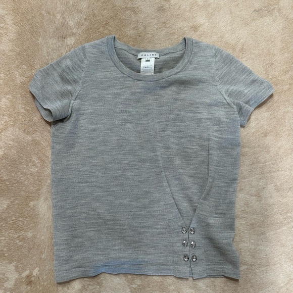 CELINE Gray Wool Triomphe Sweater Top Shirt - Picture 1 of 1